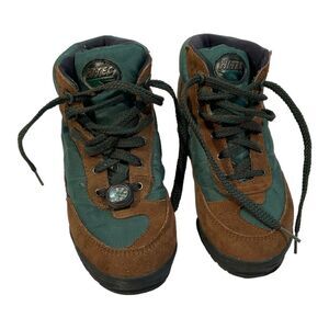 HI-TEC CHILDRENS COLUMBUS BROWN & GREEN LATHER HIKING BOOTS SIZE 5.5